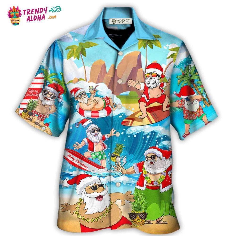 Christmas Santa Claus Play On The Beach Mele Kalikimaka Funny Hawaiian Shirt – Trendy Aloha