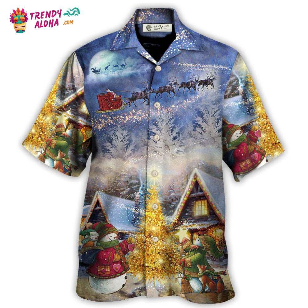 Christmas Santa Claus Reindeer Snowman Family In Love Gift Light Art Style Hawaiian Shirt – Trendy Aloha