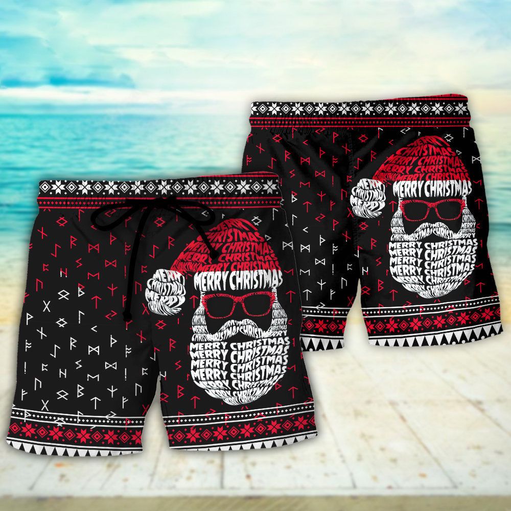 Christmas Santa Claus Retro Viking Pattern Trendy Aloha Hawaiian Beach Shorts