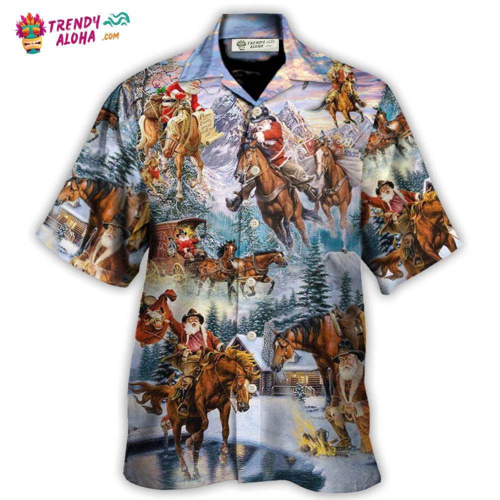 Christmas Santa Claus Riding Horse Snow Mountain Art Style Hawaiian Shirt – Trendy Aloha