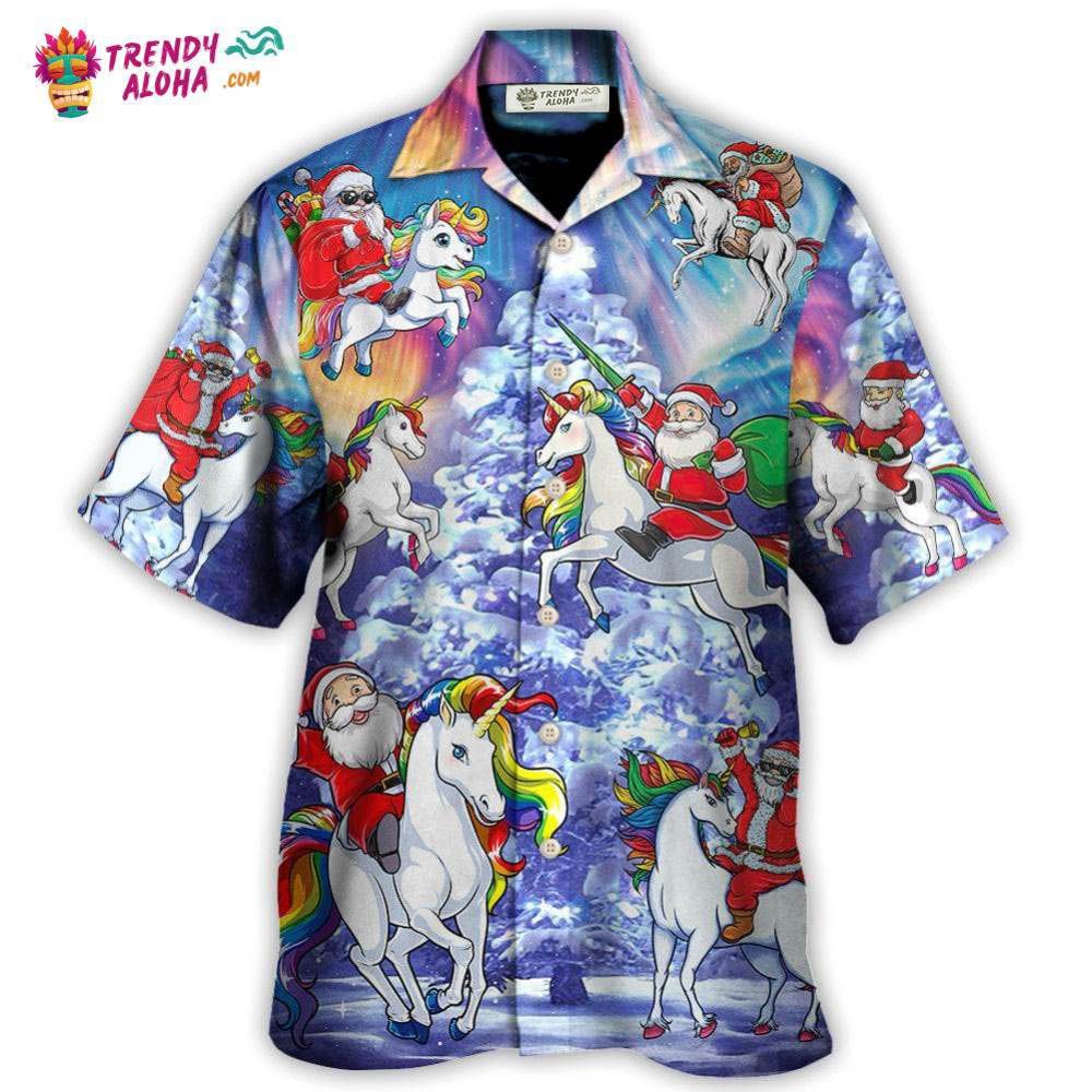 Christmas Santa Claus Riding Unicorn Snow Mountain Art Style Hawaiian Shirt – Trendy Aloha
