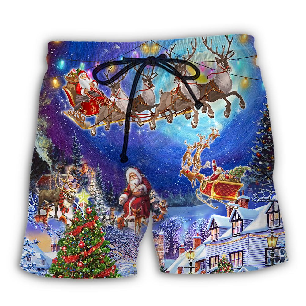 Christmas Santa Claus Snow Night Village Trendy Aloha Hawaiian Beach Shorts Christmas Santa Claus Snow Night Village Trendy Aloha Hawaiian Beach Shorts
