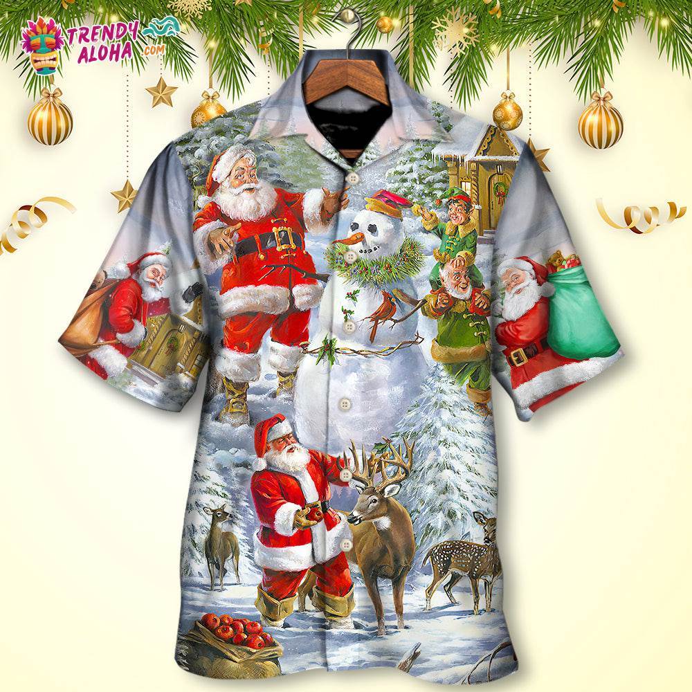 Christmas Santa Claus Snowman Elf So Happy Art Style Hawaiian Shirt – Trendy Aloha