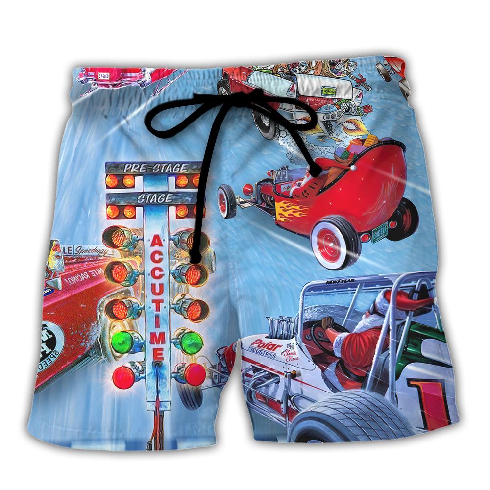 Christmas Santa Claus Start Drag Racing Light Trendy Aloha Hawaiian Beach Shorts Christmas Santa Claus Start Drag Racing Light Trendy Aloha Hawaiian Beach Shorts