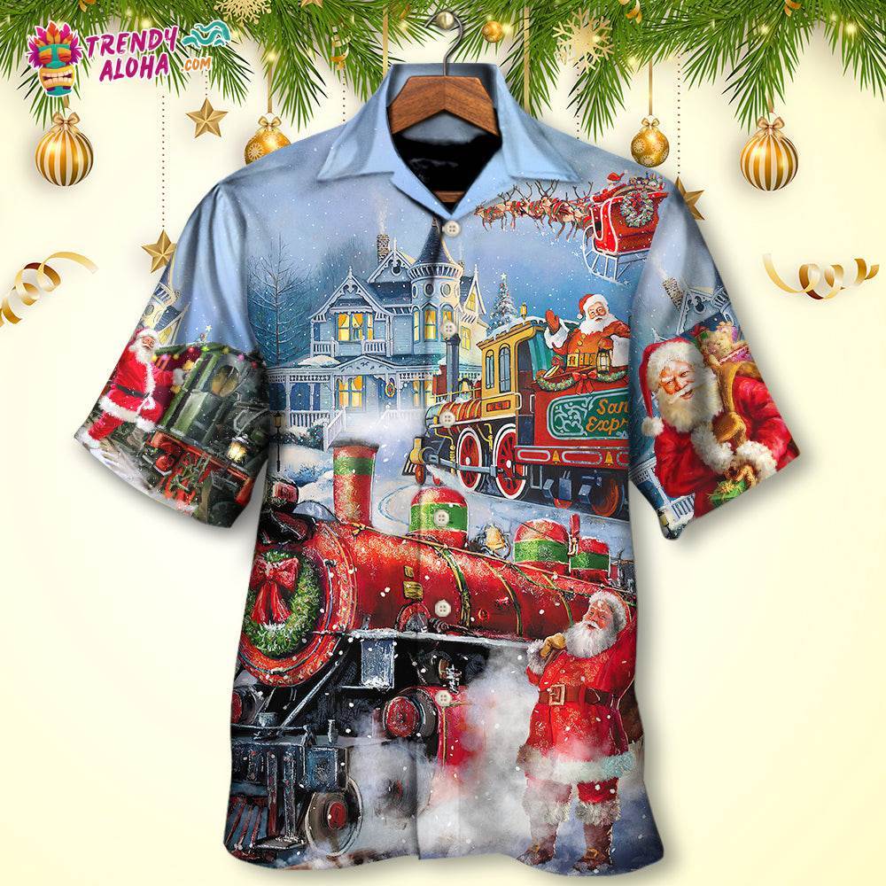 Christmas Santa Claus Train Gift For Xmas Painting Style Hawaiian Shirt – Trendy Aloha