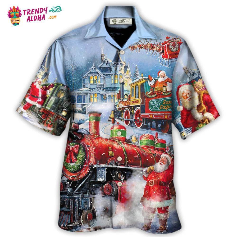 Christmas Santa Claus Train Gift For Xmas Painting Style Hawaiian Shirt – Trendy Aloha