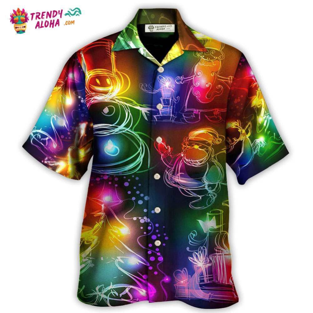 Christmas Santa Claus Tree Snowman Neon Light Style Hawaiian Shirt – Trendy Aloha