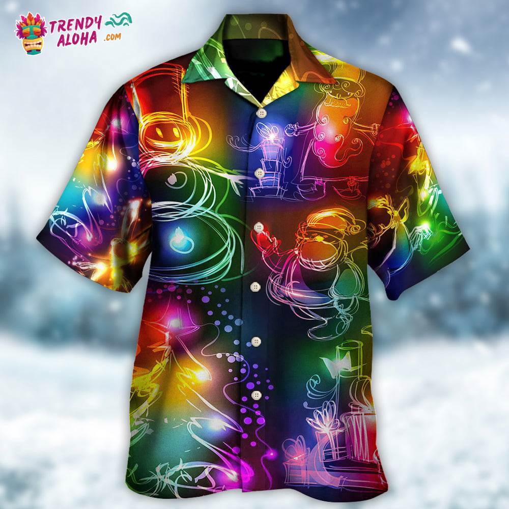 Christmas Santa Claus Tree Snowman Neon Light Style Hawaiian Shirt – Trendy Aloha