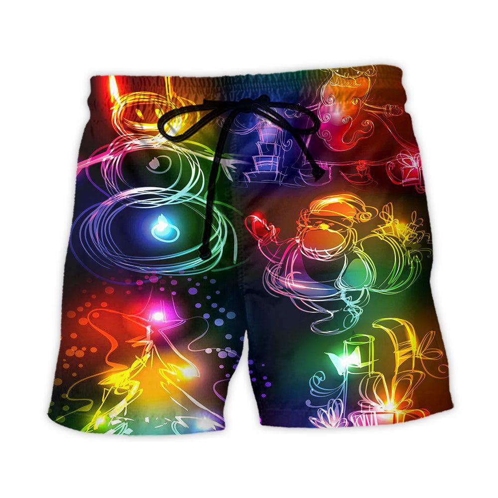 Christmas Santa Claus Tree Snowman Neon Light Style Trendy Aloha Hawaiian Beach Shorts Christmas Santa Claus Tree Snowman Neon Light Style Trendy Aloha Hawaiian Beach Shorts