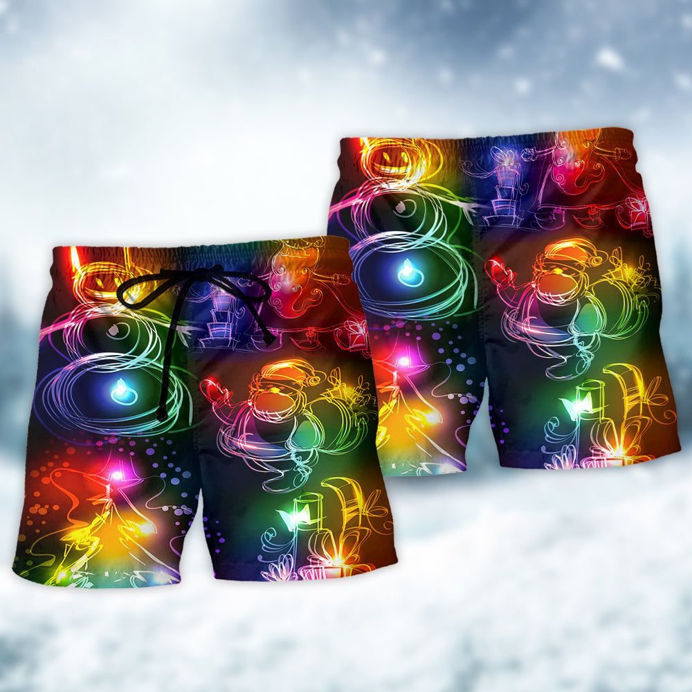 Christmas Santa Claus Tree Snowman Neon Light Style Trendy Aloha Hawaiian Beach Shorts