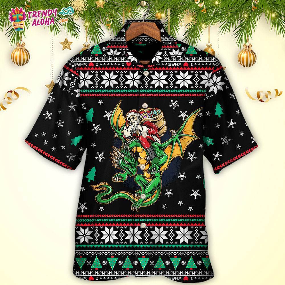 Christmas Santa Claus With Dragon Hawaiian Shirt – Trendy Aloha