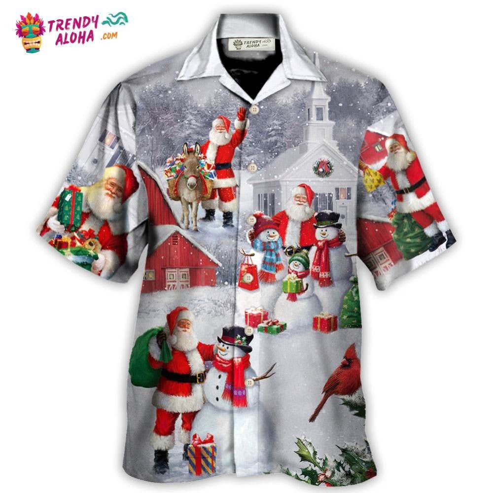 Christmas Santa Claus With Snowman Family In The Town Art Style Hawaiian Shirt – Trendy Aloha