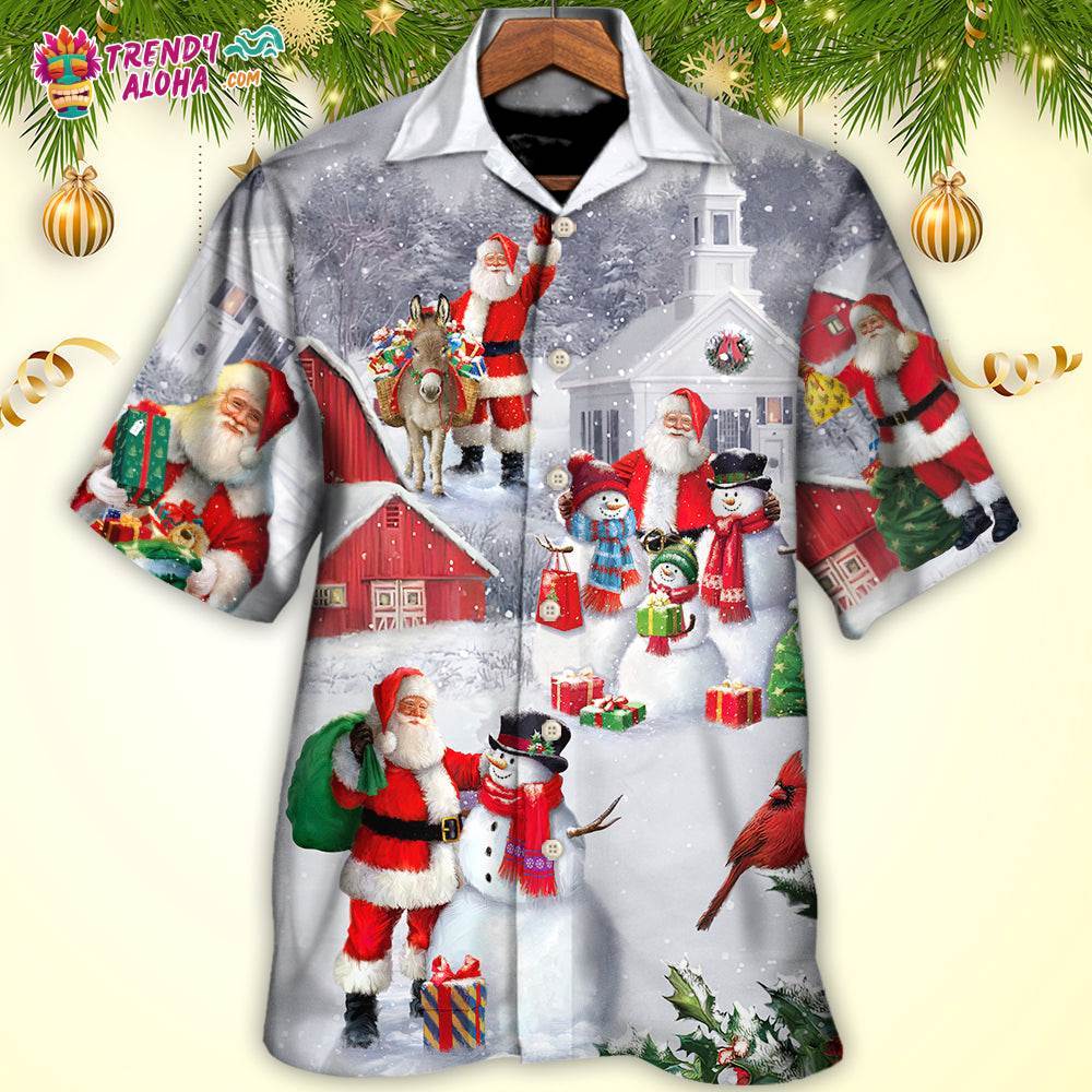 Christmas Santa Claus With Snowman Family In The Town Art Style Hawaiian Shirt – Trendy Aloha