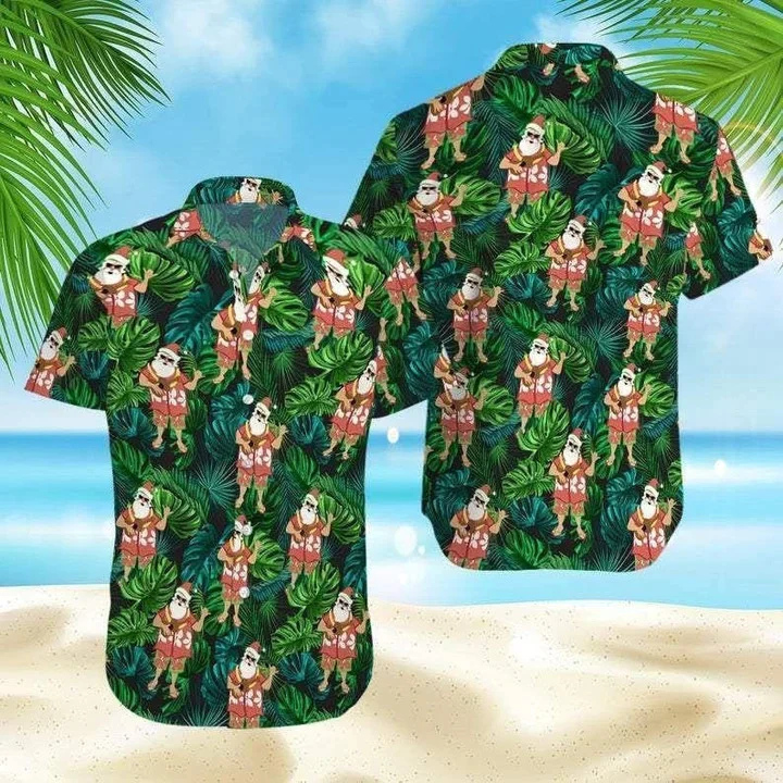 Christmas Santa Claus With Ukulele Vintage Trendy Hawaiian Shirt, Short Sleeve Hawaiian Aloha Shirt For Men