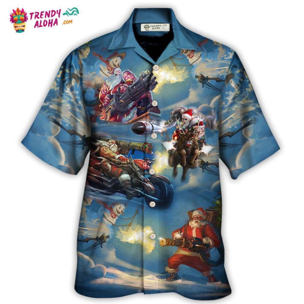 Christmas Santa Gun Fight In Xmas Hawaiian Shirt – Trendy Aloha Christmas Santa Gun Fight In Xmas Hawaiian Shirt – Trendy Aloha