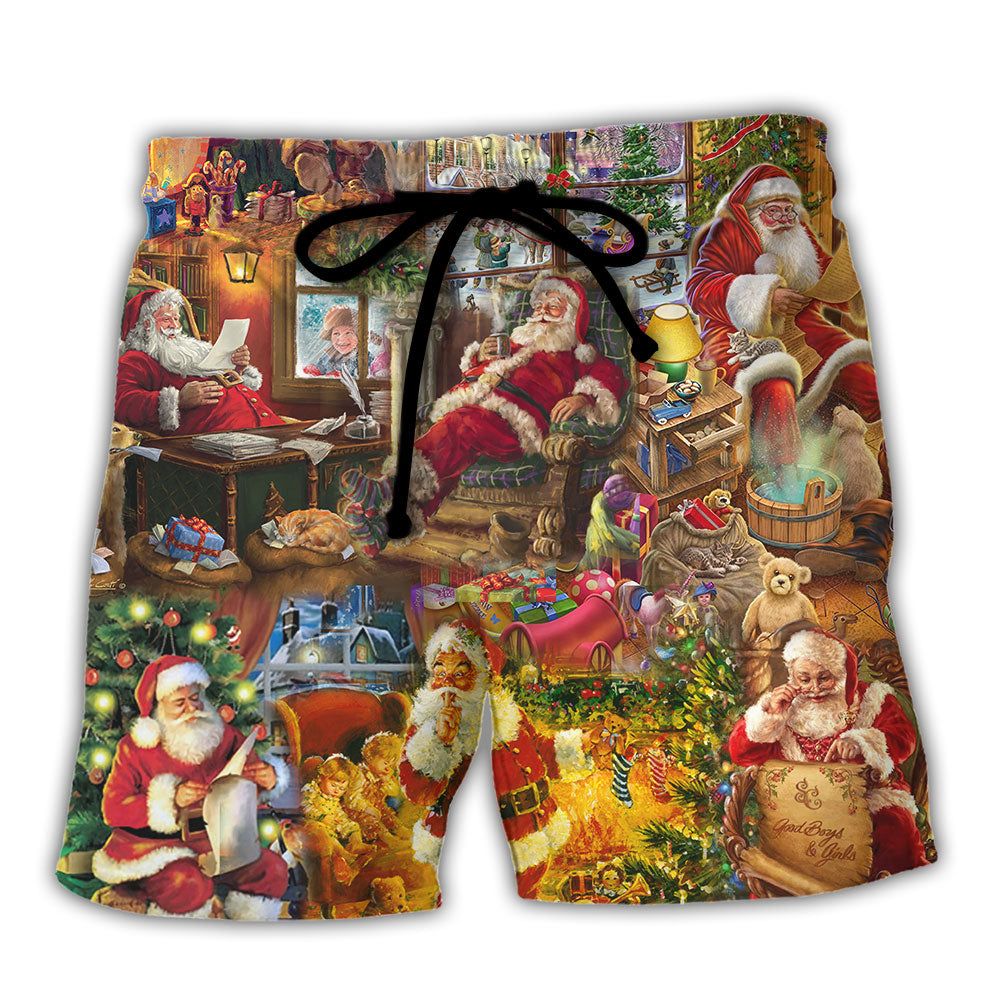 Christmas Santa Happy Holiday Season Of Joy Trendy Aloha Hawaiian Beach Shorts
