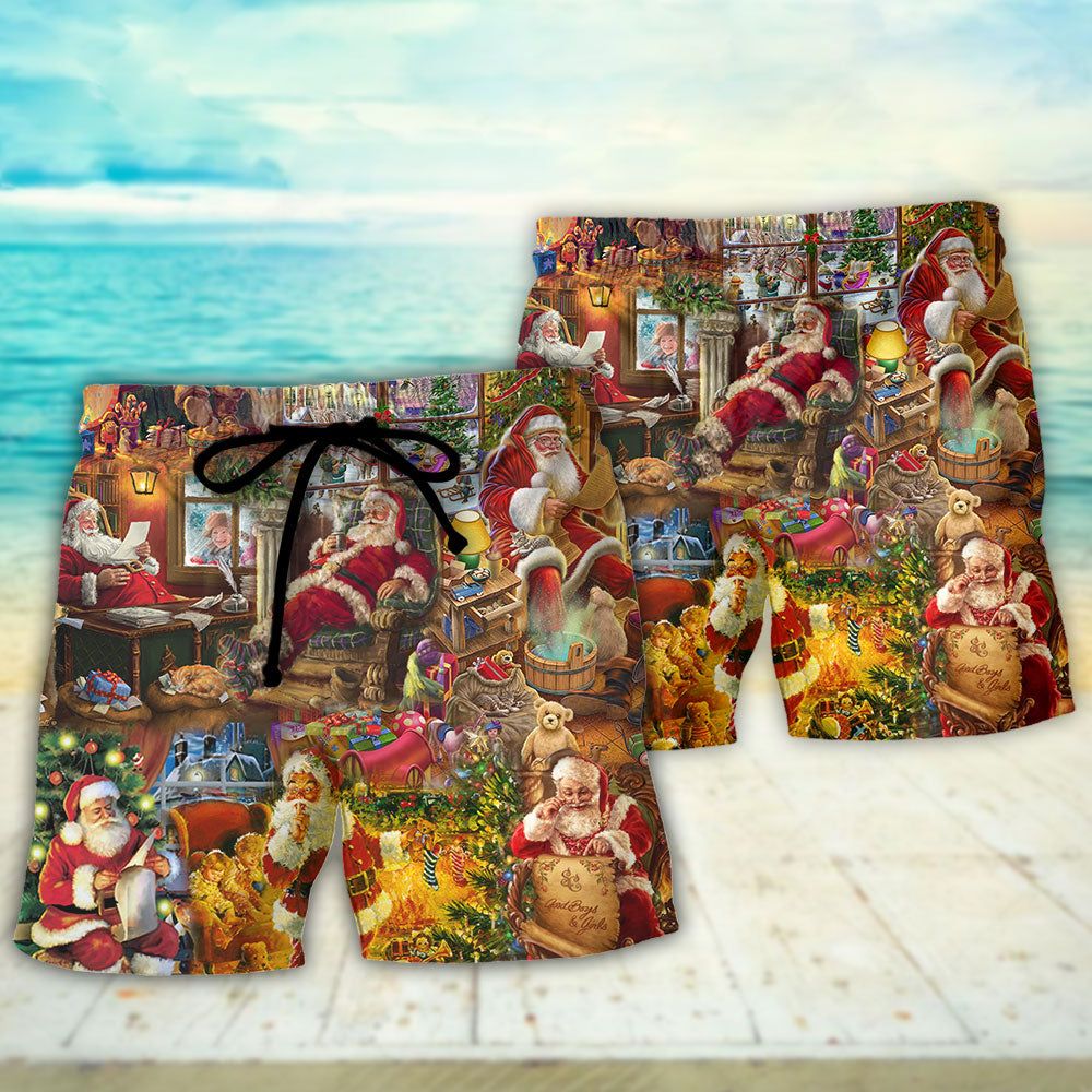 Christmas Santa Happy Holiday Season Of Joy Trendy Aloha Hawaiian Beach Shorts