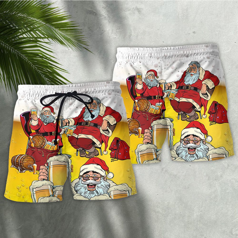Christmas Santa I Want More Beer  Trendy Aloha Hawaiian Beach Shorts
