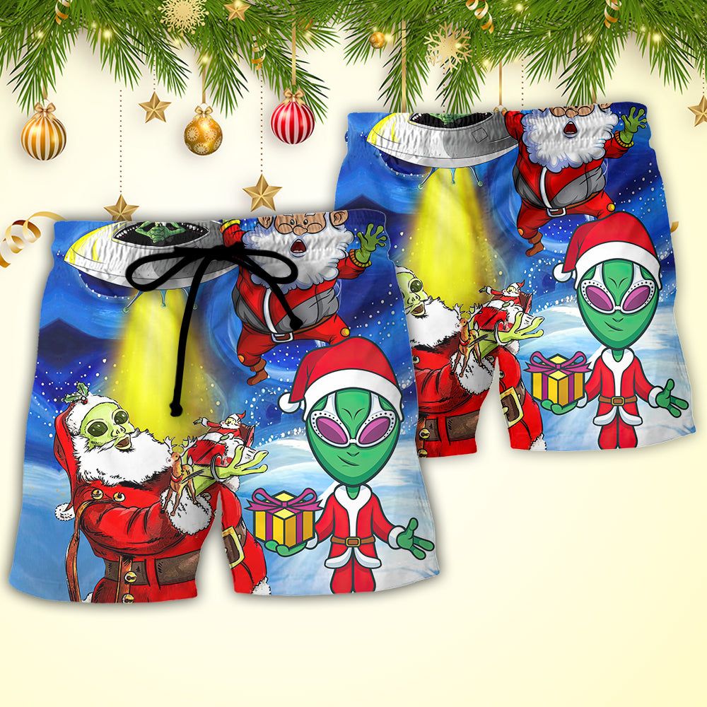 Christmas Santa Is An Alien Magic Night Funny Trendy Aloha Hawaiian Beach Shorts