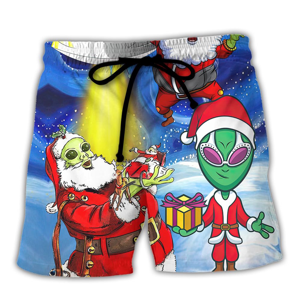 Christmas Santa Is An Alien Magic Night Funny Trendy Aloha Hawaiian Beach Shorts