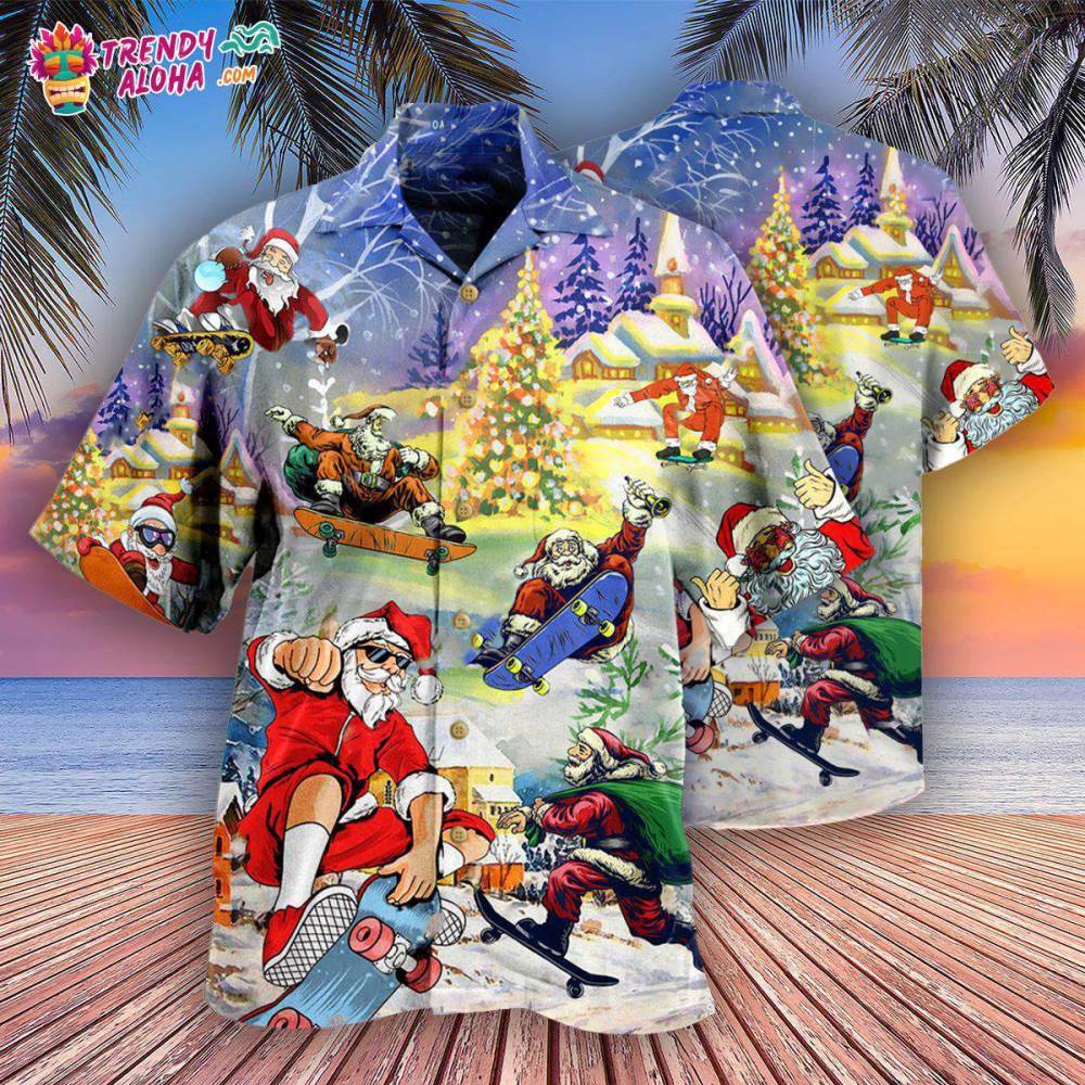 Christmas Santa Jumps On Skateboard Hawaiian Shirt – Trendy Aloha