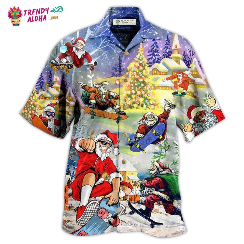 Christmas Santa Jumps On Skateboard Hawaiian Shirt – Trendy Aloha