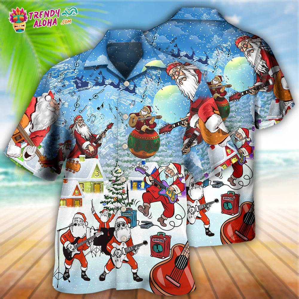 Christmas Santa Loves Music And Guitar Hawaiian Shirt – Trendy Aloha