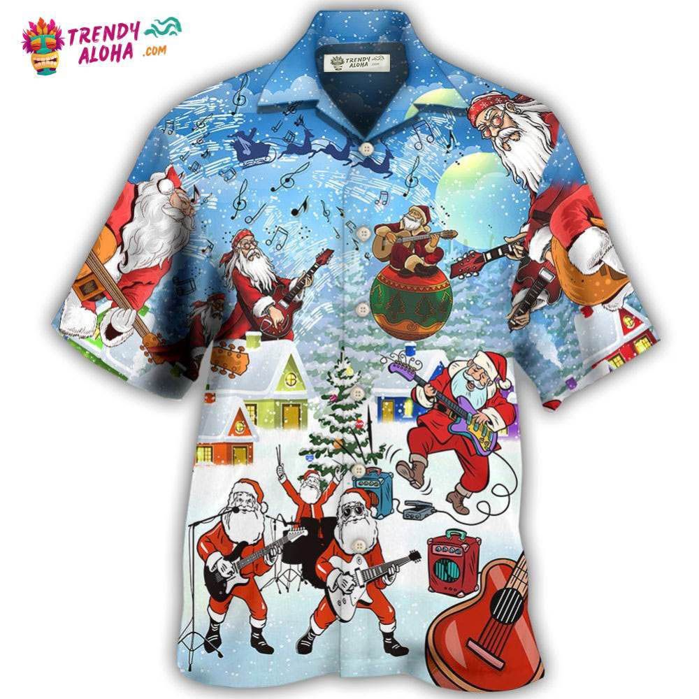Christmas Santa Loves Music And Guitar Hawaiian Shirt – Trendy Aloha