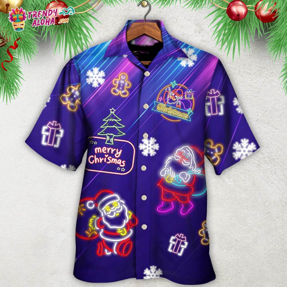 Christmas Santa Neon Light Xmas Party Hawaiian Shirt – Trendy Aloha