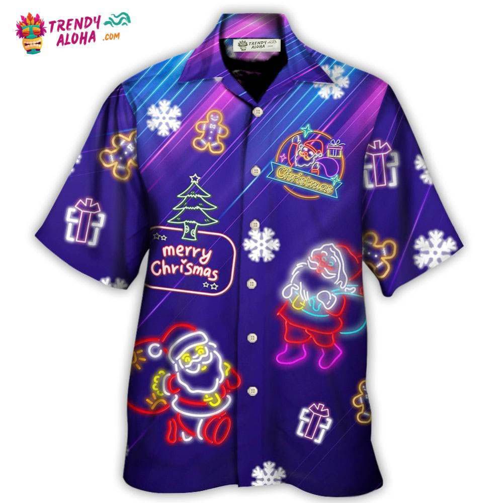 Christmas Santa Neon Light Xmas Party Hawaiian Shirt – Trendy Aloha