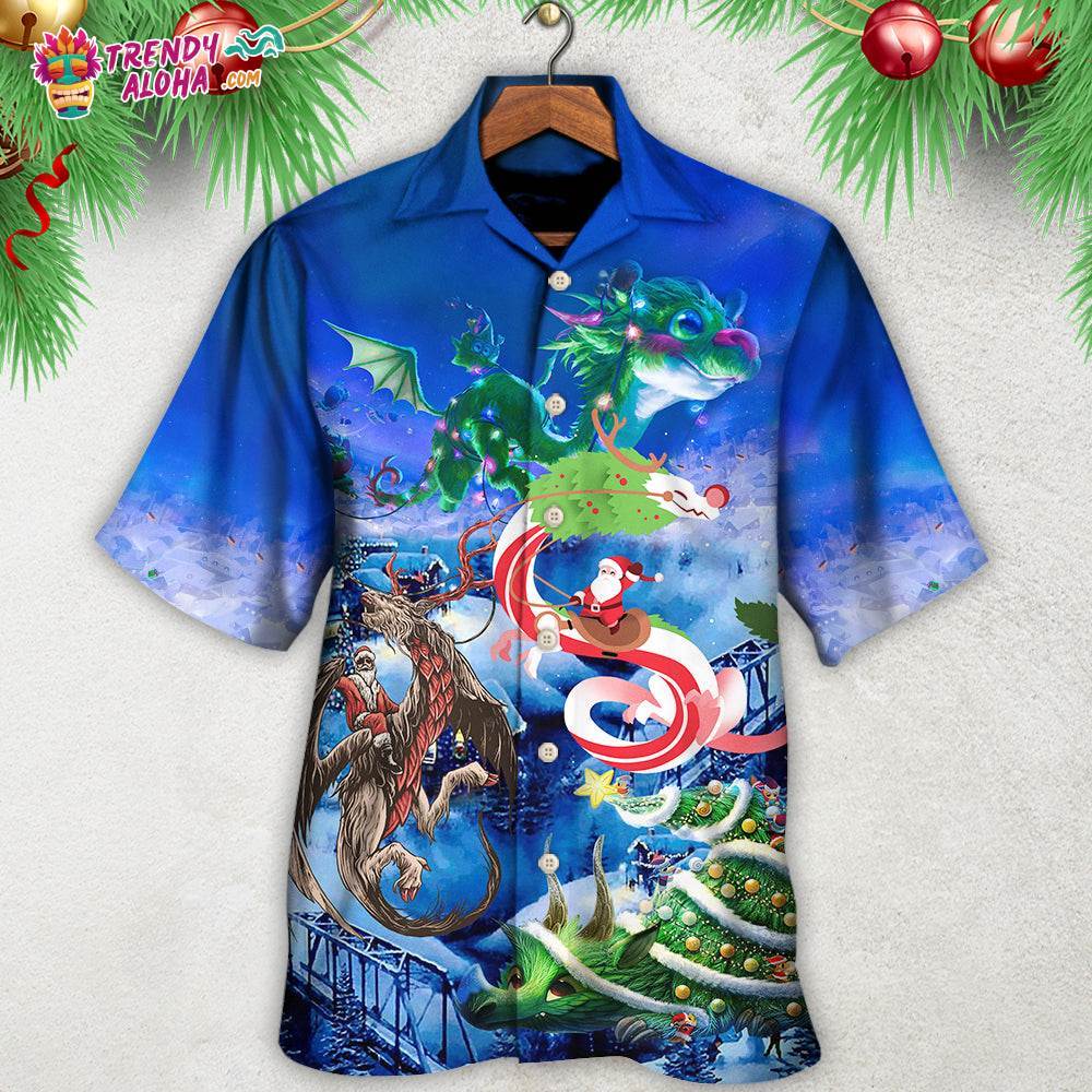 Christmas Santa Riding A Dragon Hawaiian Shirt – Trendy Aloha
