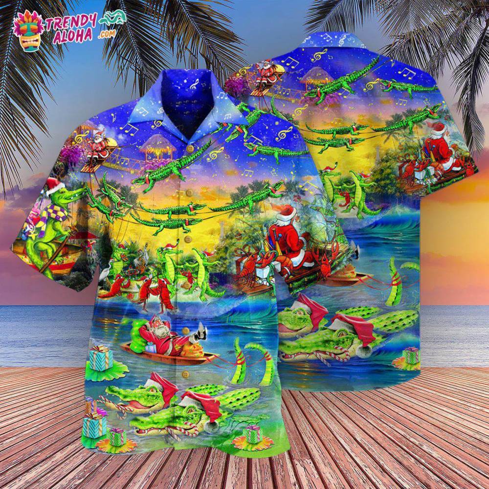 Christmas Santa Riding Alligator Christmas Hawaiian Shirt – Trendy Aloha