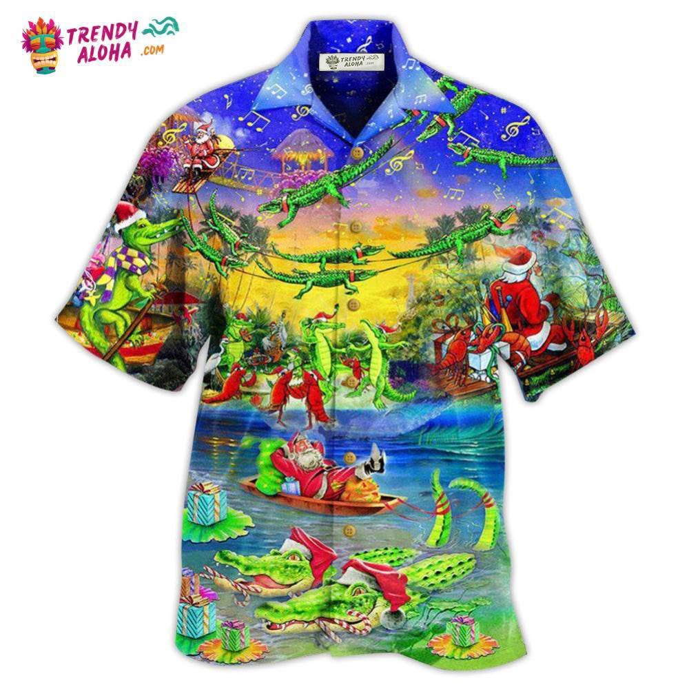 Christmas Santa Riding Alligator Christmas Hawaiian Shirt – Trendy Aloha
