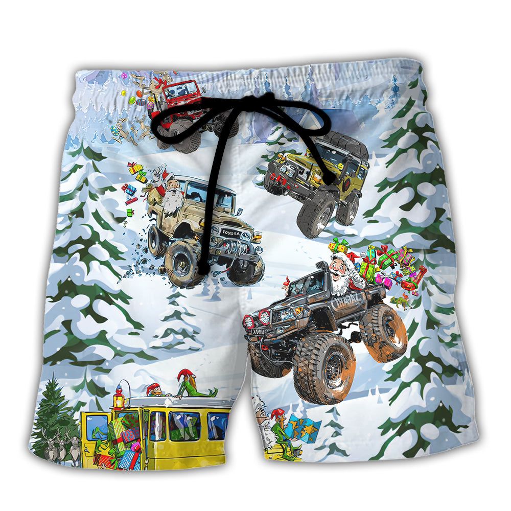 Christmas Santa Riding Monster Jeep Trendy Aloha Hawaiian Beach Shorts Christmas Santa Riding Monster Jeep Trendy Aloha Hawaiian Beach Shorts