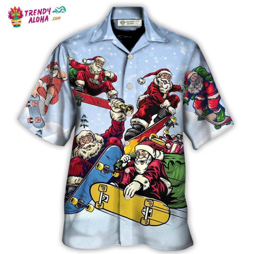 Christmas Santa Skateboard Snow Day Hawaiian Shirt – Trendy Aloha