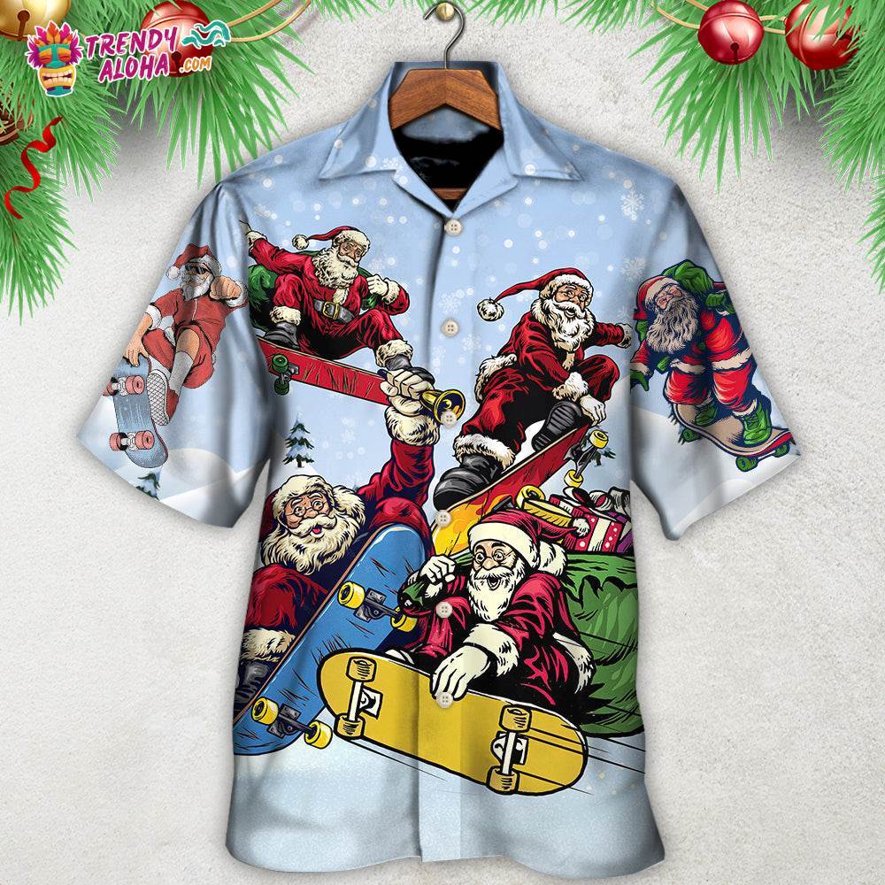 Christmas Santa Skateboard Snow Day Hawaiian Shirt – Trendy Aloha