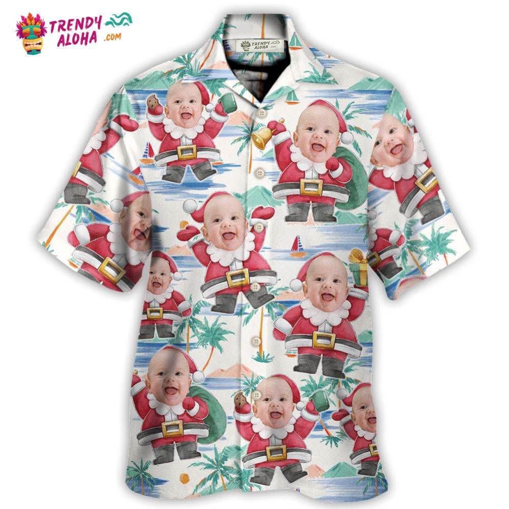 Christmas Santa Summer Beach Custom Photo Hawaiian Shirt – Trendy Aloha