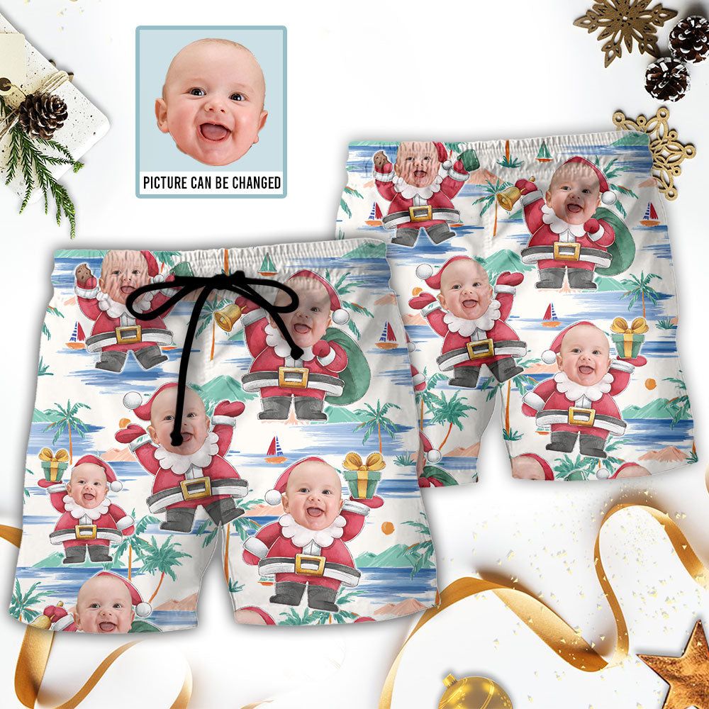 Christmas Santa Summer Beach Custom Photo Trendy Aloha Hawaiian Beach Shorts