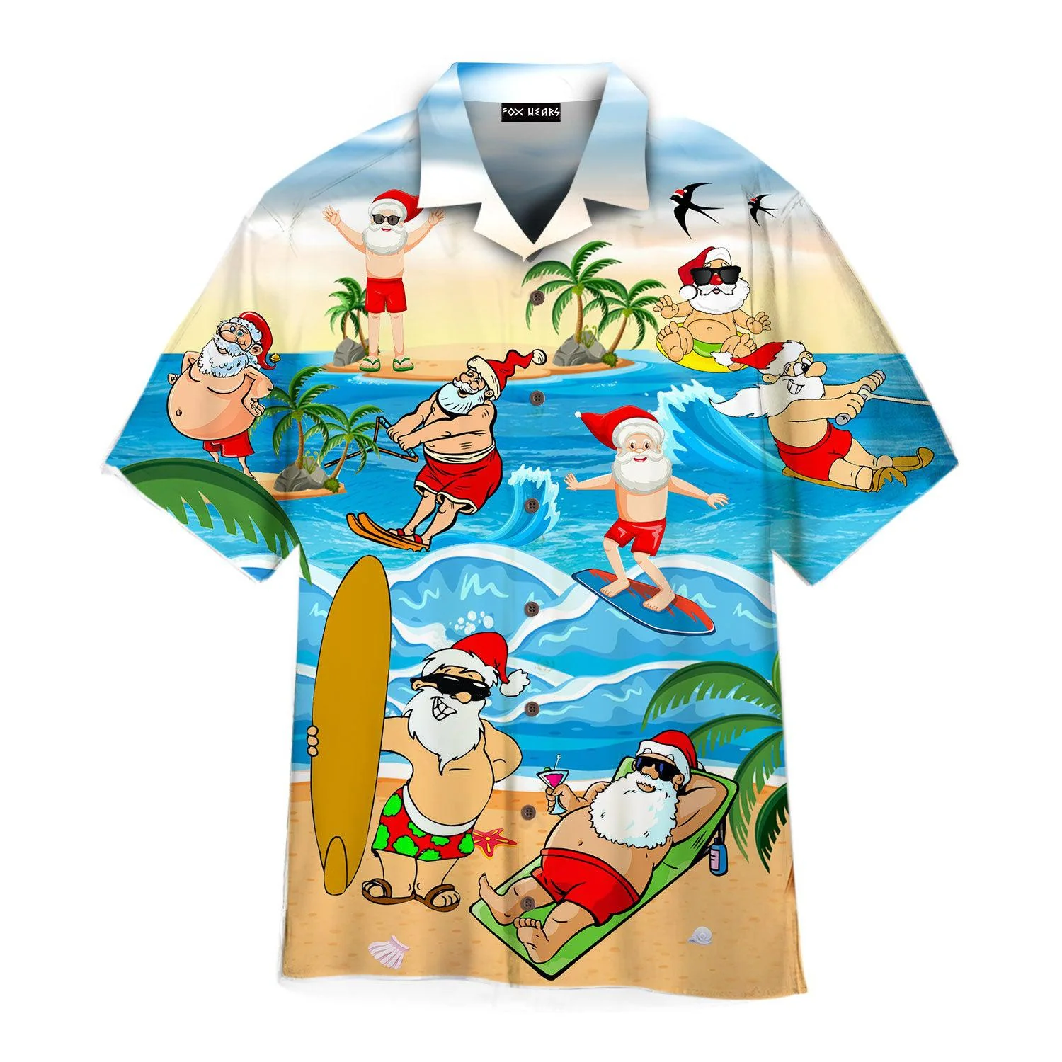 Christmas Santa Surfing On Beach Trendy Hawaiian Shirt For