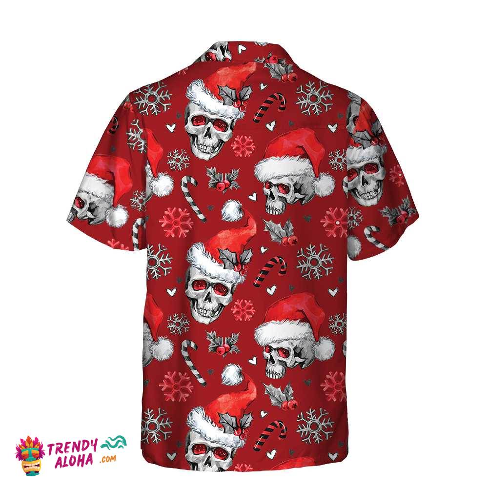 Christmas Skulls With Candy Canes Red Version Christmas Hawaiian Shirt, Skull Christmas Hawaiian Shirt For Men