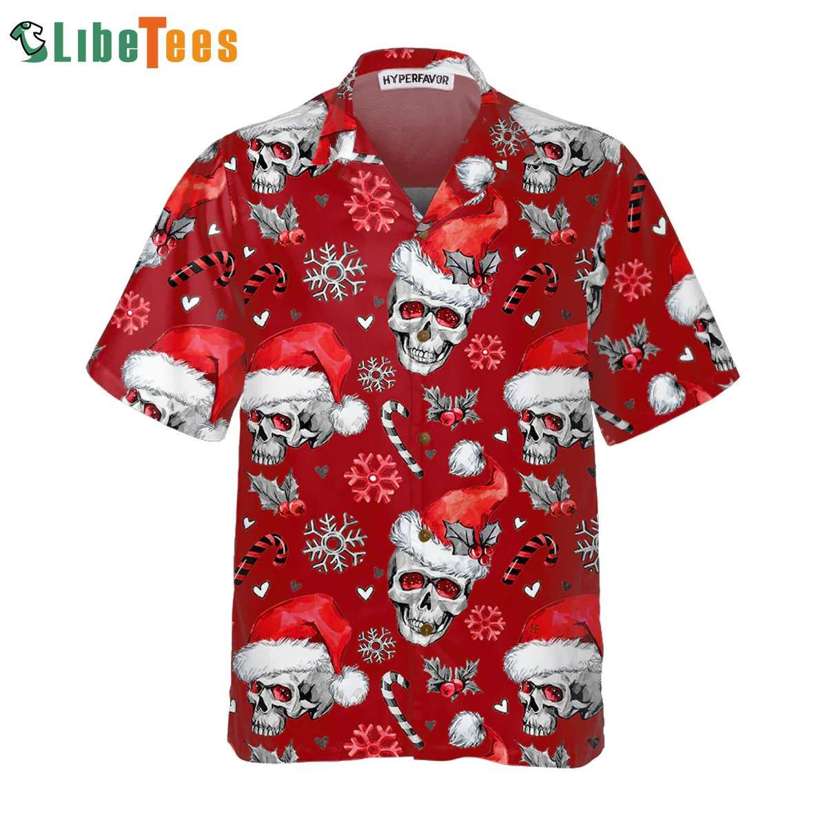 Christmas Skulls With Candy Canes Red Version, Santa Trendy Hawaiian Shirt Perfect Gifts For Your Loved Ones