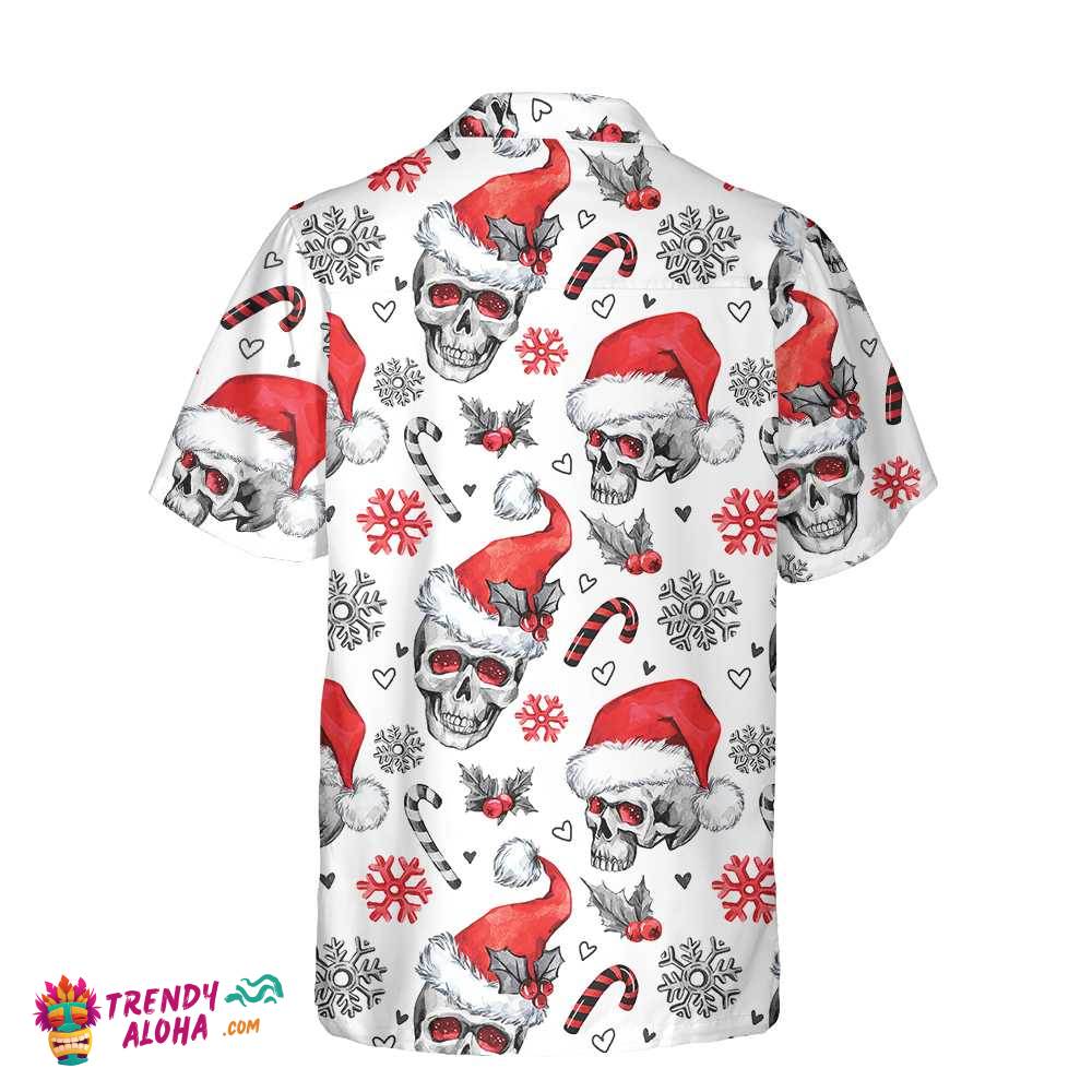 Christmas Skulls With Candy Canes White Version Christmas Hawaiian Shirt, Skull Christmas Hawaiian Shirt For Men
