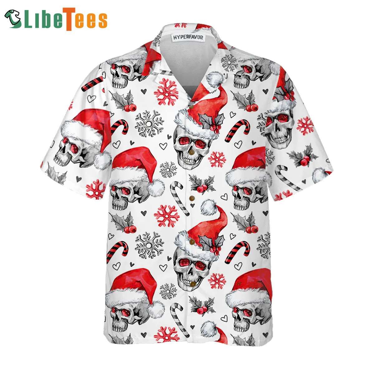 Christmas Skulls With Candy Canes White Version, Santa Trendy Hawaiian Shirt Perfect Gifts For Your Loved Ones