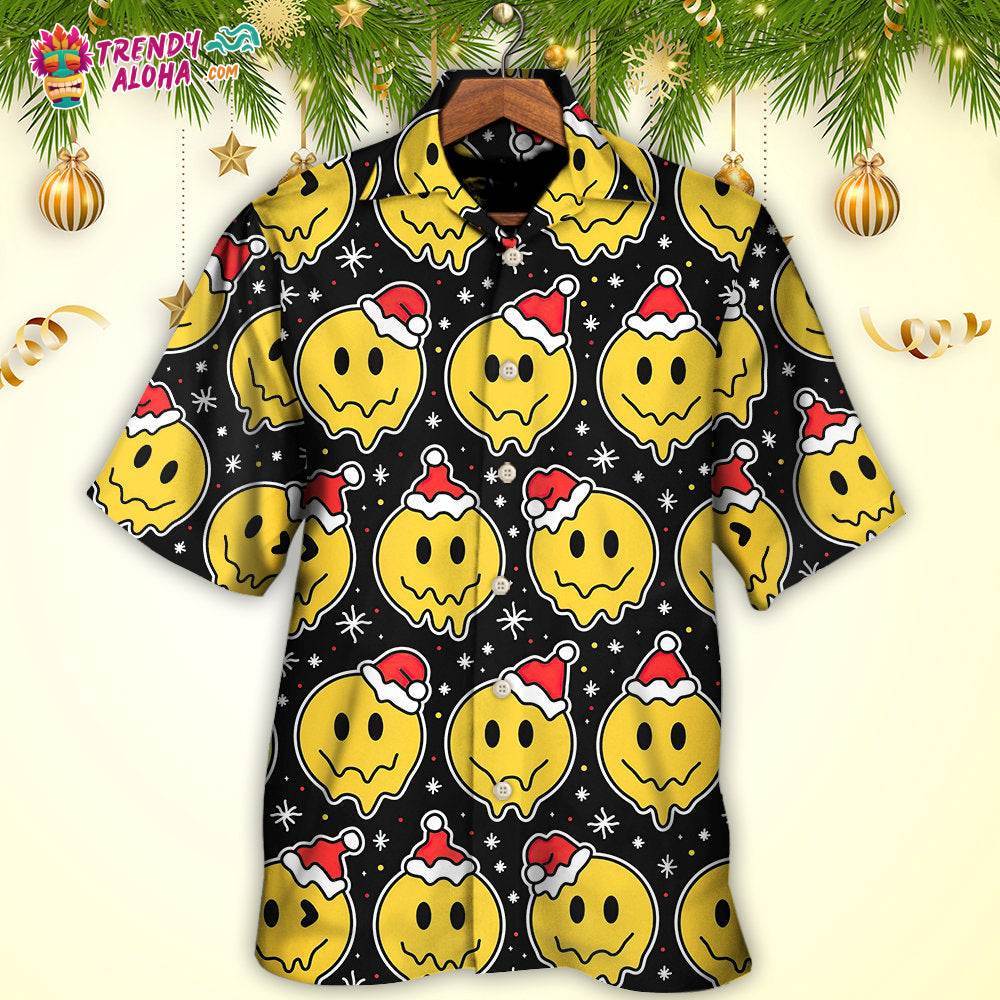 Christmas Smile Happy Face With Santa Hat Hawaiian Shirt – Trendy Aloha
