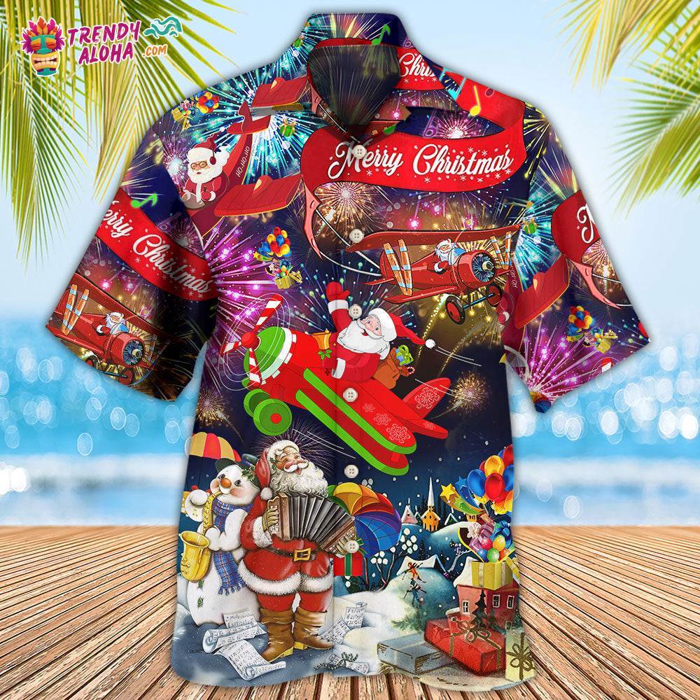 Christmas Spreading Plane With Santa Claus Hawaiian Shirt – Trendy Aloha
