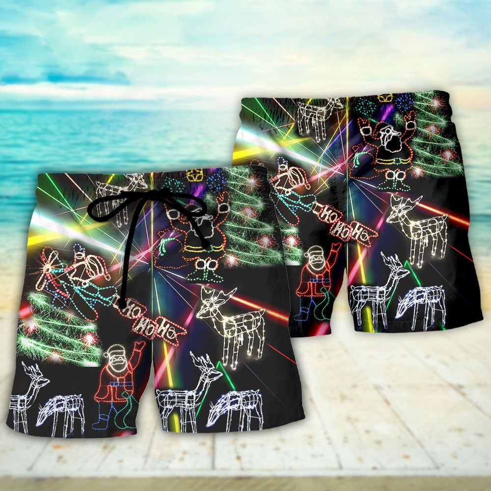 Christmas Tree Neon Art And Snowman Trendy Aloha Hawaiian Beach Shorts