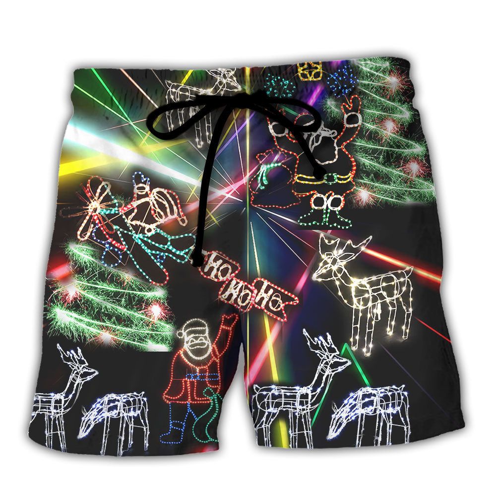 Christmas Tree Neon Art And Snowman Trendy Aloha Hawaiian Beach Shorts Christmas Tree Neon Art And Snowman Trendy Aloha Hawaiian Beach Shorts