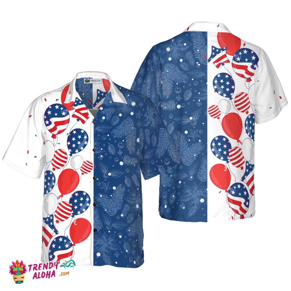 Christmas Usa Balloons Pattern Hawaiian Shirt, Christmas Shirts Short Sleeve Button Down Shirt For Men And Women Christmas Usa Balloons Pattern Hawaiian Shirt, Christmas Shirts Short Sleeve Button Down Shirt For Men And Women