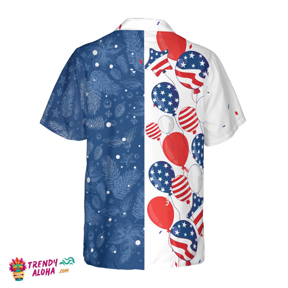 Christmas Usa Balloons Pattern Hawaiian Shirt, Christmas Shirts Short Sleeve Button Down Shirt For Men And Women