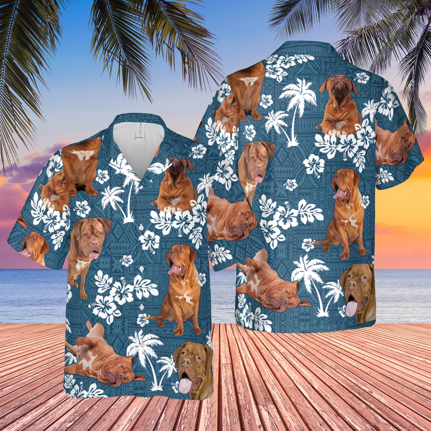 Chubby Pet Dogue De Bordeaux Dog Blue Tribal Pattern Hawaiian Shirt